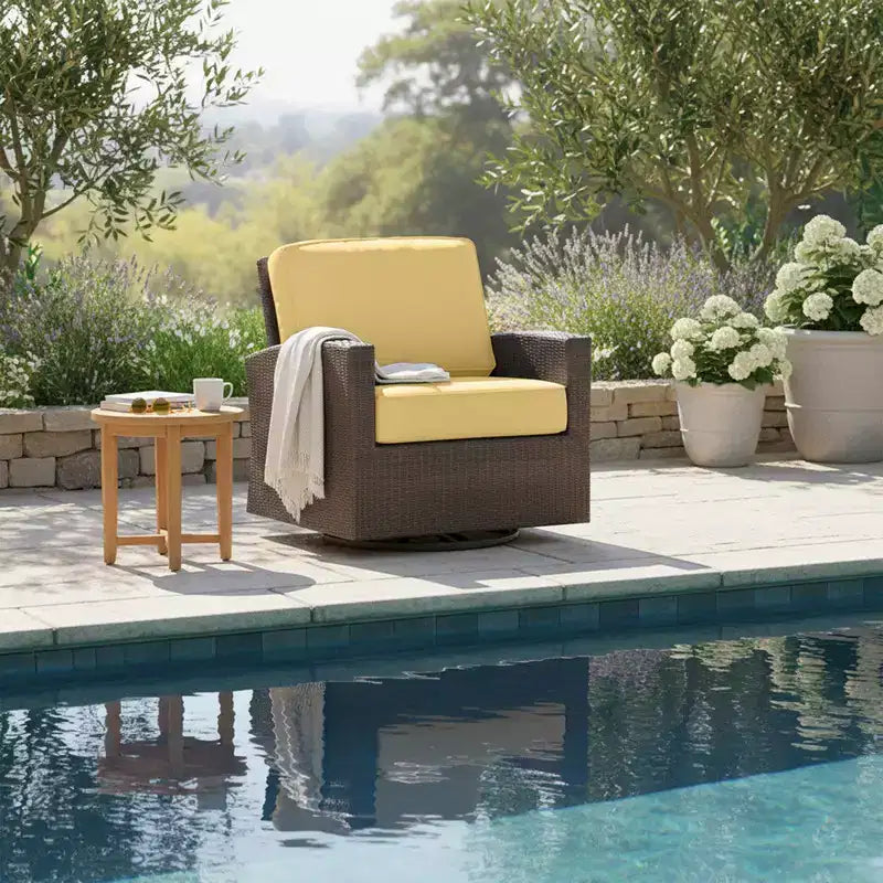 Fauteuil de jardin club pivotant et à bascule Cabo, Meubles de jardin en osier plat saule 8 mm, 82,5 cm L x 78,7 cm l x 83,8 cm H