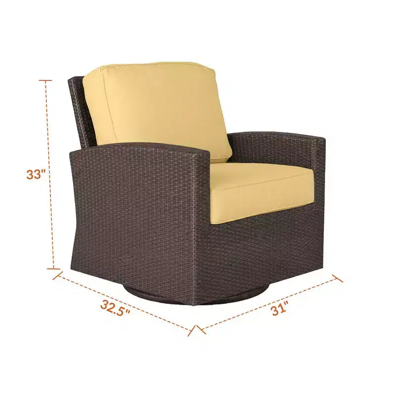 Fauteuil de jardin club pivotant et à bascule Cabo, Meubles de jardin en osier plat saule 8 mm, 82,5 cm L x 78,7 cm l x 83,8 cm H