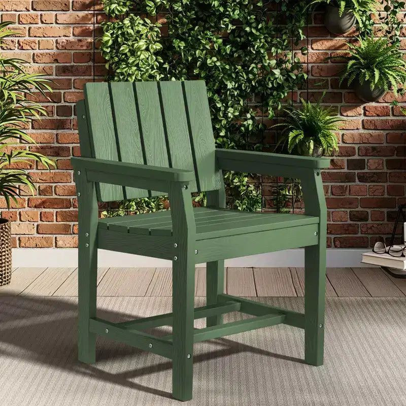 Hyleory Modern HDPE Outdoor Dining Armchair, Weather-Resistant Patio Chair with Classic Slat Back