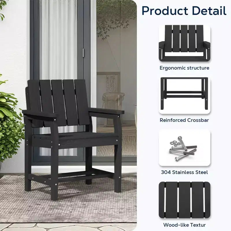 Fauteuil de salle à manger d'extérieur moderne Hyleory en PEHD, chaise de patio résistante aux intempéries avec dossier à lattes classique