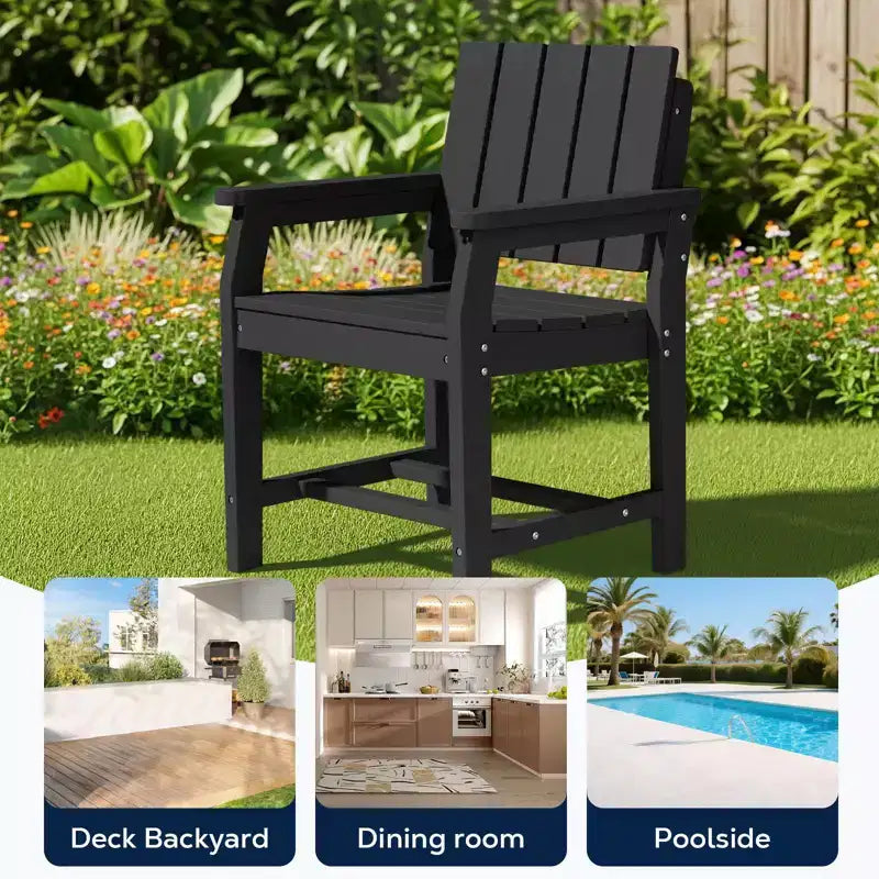 Fauteuil de salle à manger d'extérieur moderne Hyleory en PEHD, chaise de patio résistante aux intempéries avec dossier à lattes classique