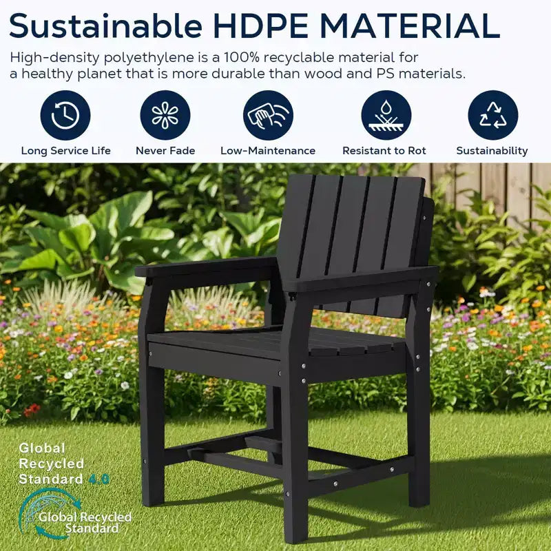 Fauteuil de salle à manger d'extérieur moderne Hyleory en PEHD, chaise de patio résistante aux intempéries avec dossier à lattes classique