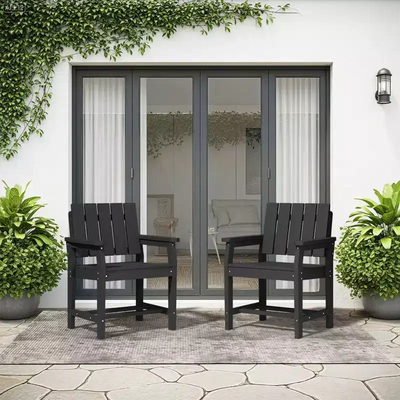 Fauteuil de salle à manger d'extérieur moderne Hyleory en PEHD, chaise de patio résistante aux intempéries avec dossier à lattes classique