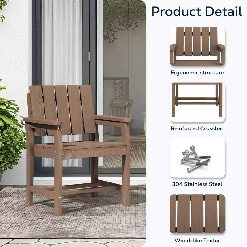 Fauteuil de salle à manger d'extérieur moderne Hyleory en PEHD, chaise de patio résistante aux intempéries avec dossier à lattes classique