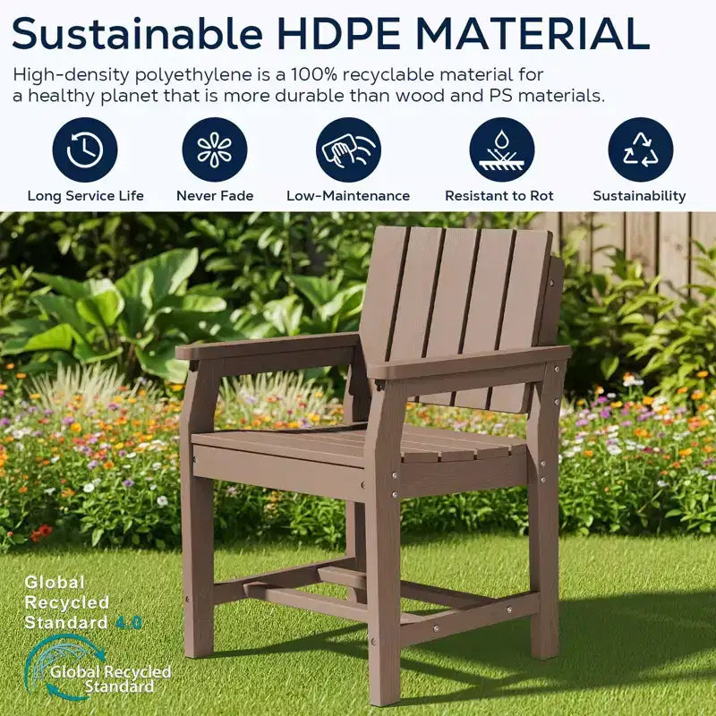 Fauteuil de salle à manger d'extérieur moderne Hyleory en PEHD, chaise de patio résistante aux intempéries avec dossier à lattes classique