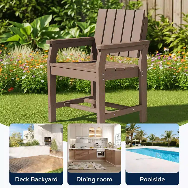 Fauteuil de salle à manger d'extérieur moderne Hyleory en PEHD, chaise de patio résistante aux intempéries avec dossier à lattes classique