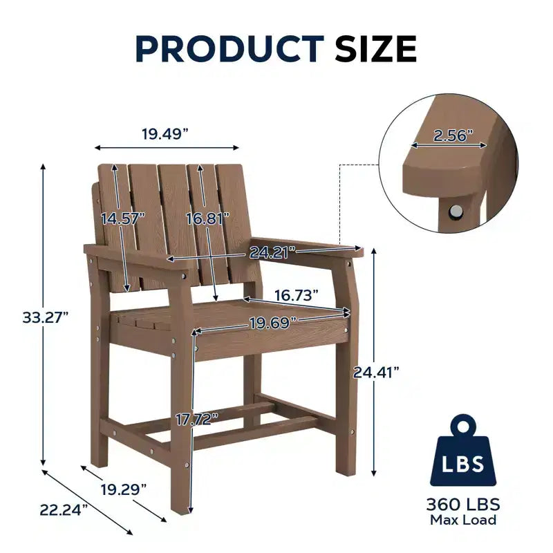 Fauteuil de salle à manger d'extérieur moderne Hyleory en PEHD, chaise de patio résistante aux intempéries avec dossier à lattes classique