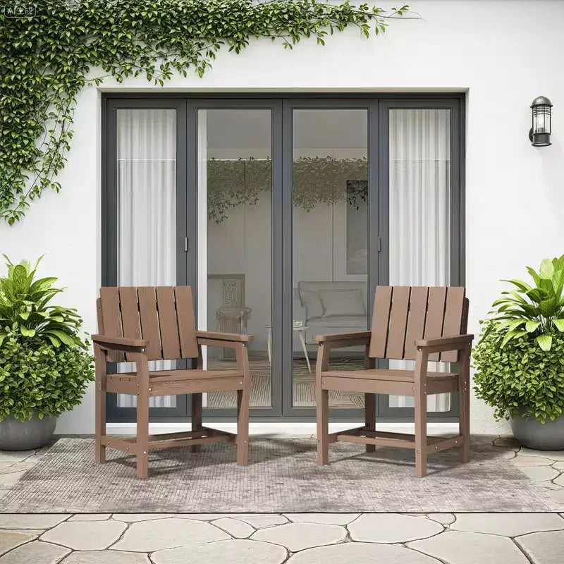 Fauteuil de salle à manger d'extérieur moderne Hyleory en PEHD, chaise de patio résistante aux intempéries avec dossier à lattes classique