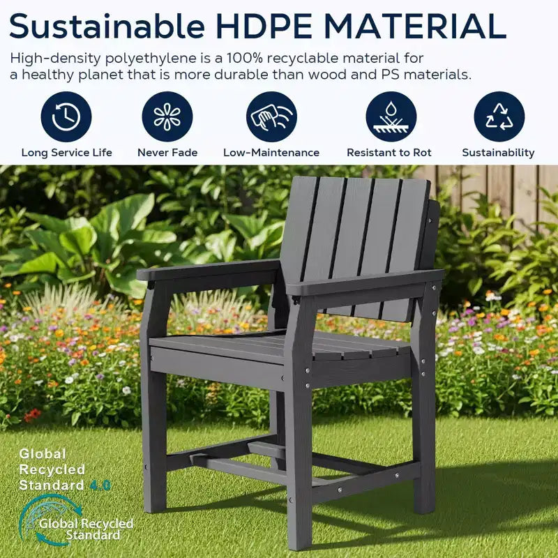 Fauteuil de salle à manger d'extérieur moderne Hyleory en PEHD, chaise de patio résistante aux intempéries avec dossier à lattes classique