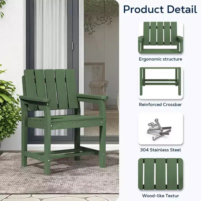 Fauteuil de salle à manger d'extérieur moderne Hyleory en PEHD, chaise de patio résistante aux intempéries avec dossier à lattes classique