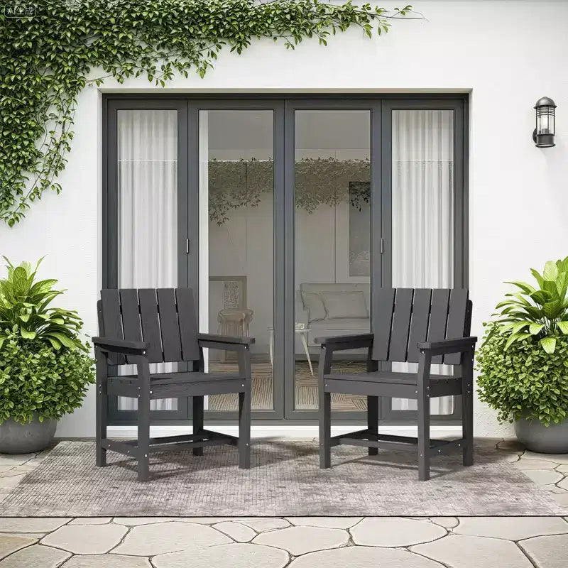 Fauteuil de salle à manger d'extérieur moderne Hyleory en PEHD, chaise de patio résistante aux intempéries avec dossier à lattes classique
