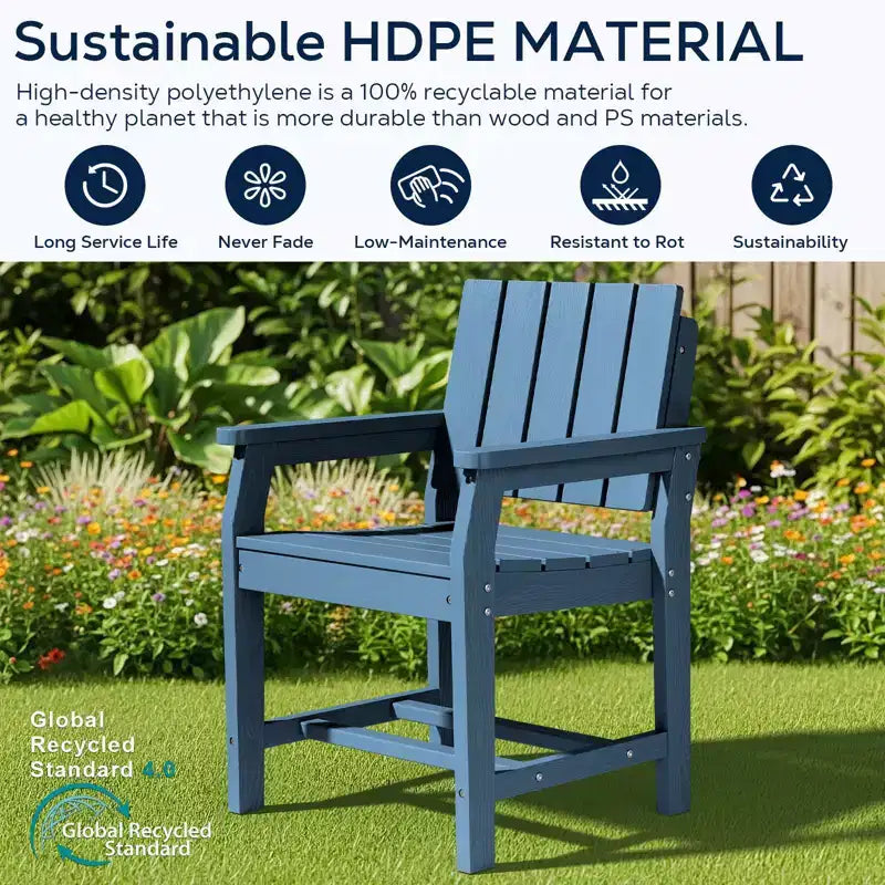 Fauteuil de salle à manger d'extérieur moderne Hyleory en PEHD, chaise de patio résistante aux intempéries avec dossier à lattes classique