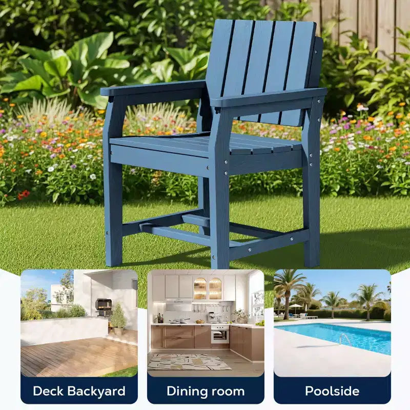 Fauteuil de salle à manger d'extérieur moderne Hyleory en PEHD, chaise de patio résistante aux intempéries avec dossier à lattes classique