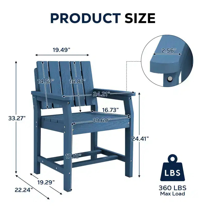 Fauteuil de salle à manger d'extérieur moderne Hyleory en PEHD, chaise de patio résistante aux intempéries avec dossier à lattes classique