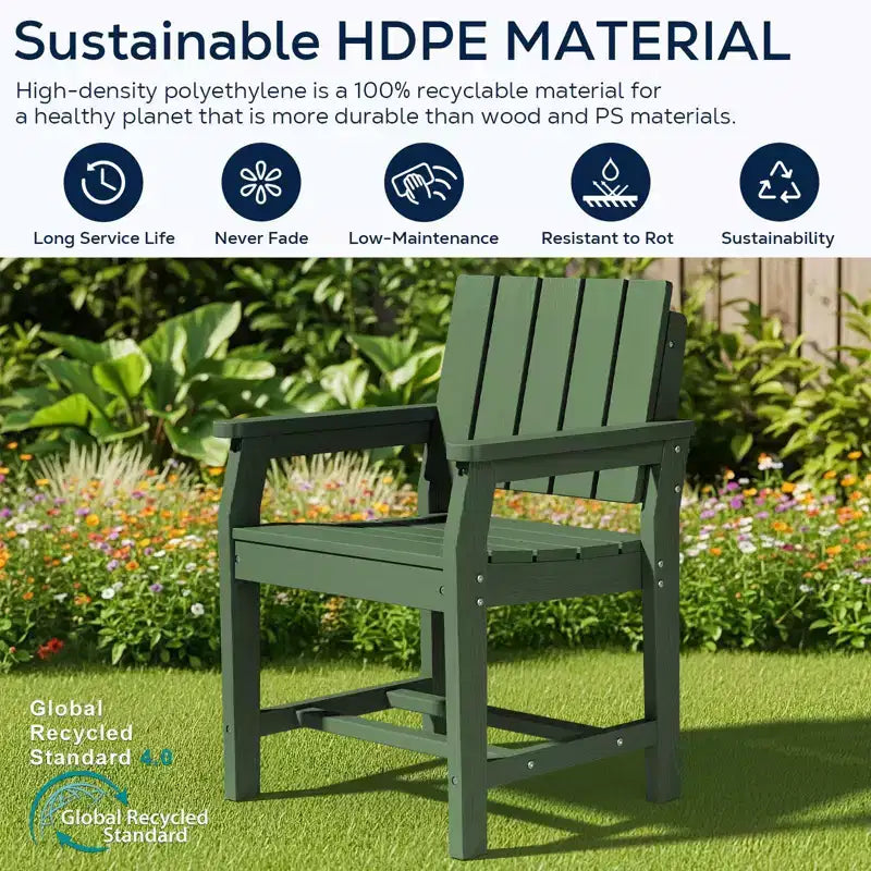 Fauteuil de salle à manger d'extérieur moderne Hyleory en PEHD, chaise de patio résistante aux intempéries avec dossier à lattes classique