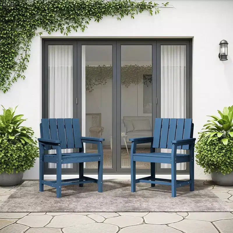 Fauteuil de salle à manger d'extérieur moderne Hyleory en PEHD, chaise de patio résistante aux intempéries avec dossier à lattes classique