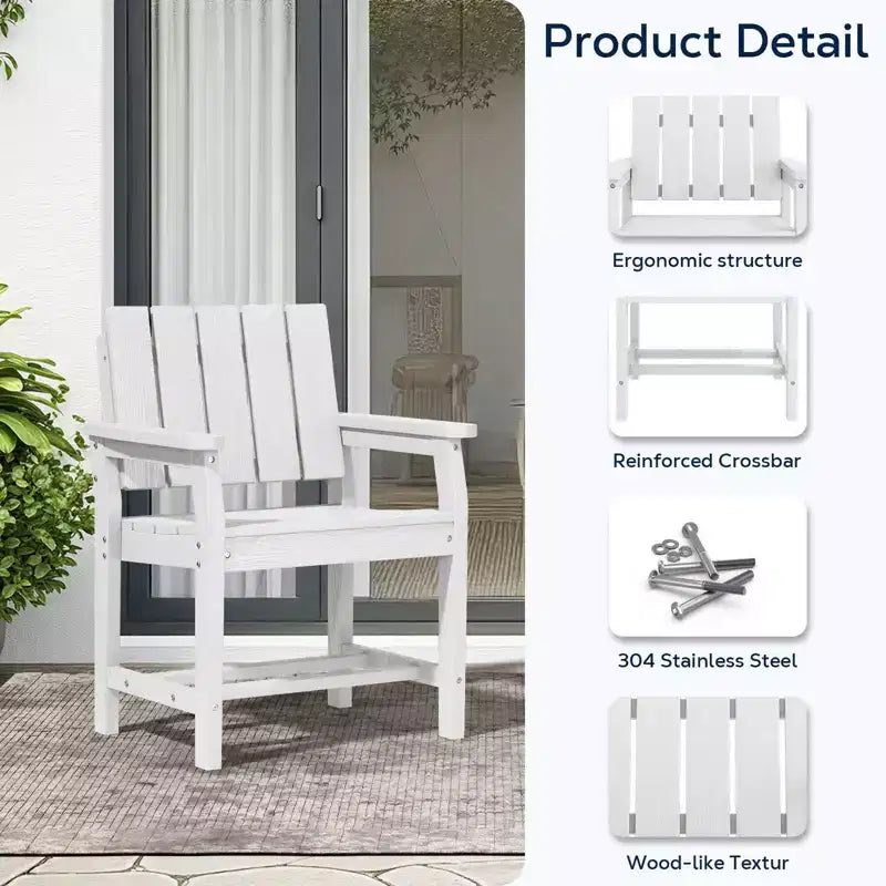 Fauteuil de salle à manger d'extérieur moderne Hyleory en PEHD, chaise de patio résistante aux intempéries avec dossier à lattes classique