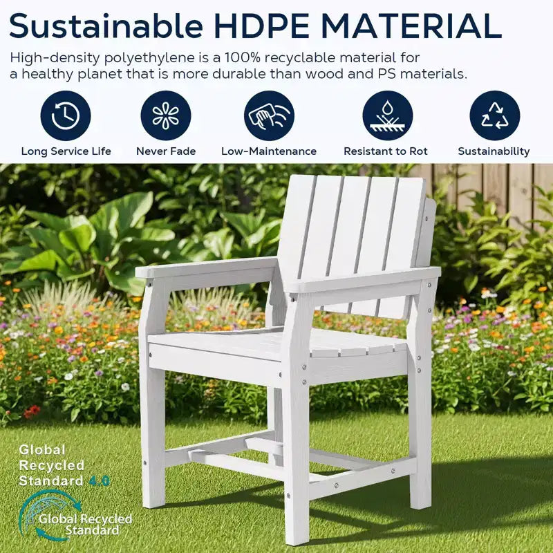 Fauteuil de salle à manger d'extérieur moderne Hyleory en PEHD, chaise de patio résistante aux intempéries avec dossier à lattes classique