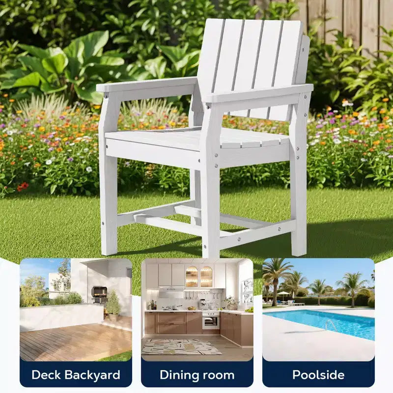Fauteuil de salle à manger d'extérieur moderne Hyleory en PEHD, chaise de patio résistante aux intempéries avec dossier à lattes classique