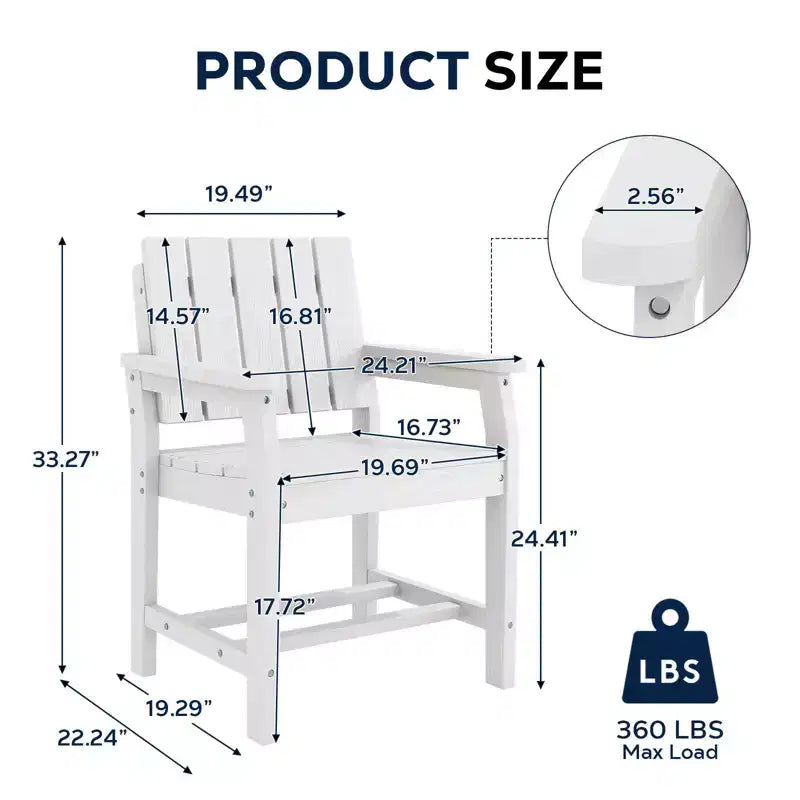 Fauteuil de salle à manger d'extérieur moderne Hyleory en PEHD, chaise de patio résistante aux intempéries avec dossier à lattes classique
