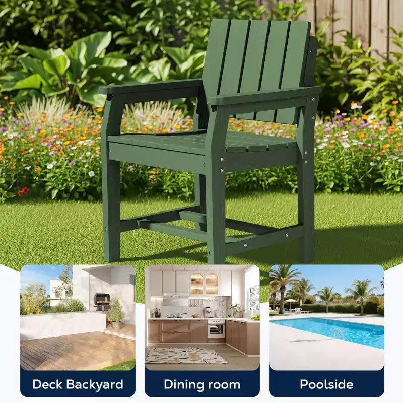 Fauteuil de salle à manger d'extérieur moderne Hyleory en PEHD, chaise de patio résistante aux intempéries avec dossier à lattes classique