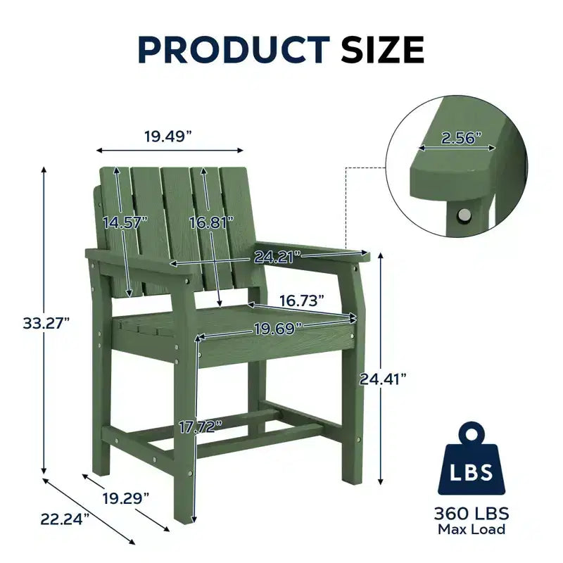 Fauteuil de salle à manger d'extérieur moderne Hyleory en PEHD, chaise de patio résistante aux intempéries avec dossier à lattes classique
