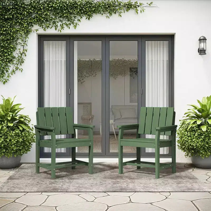 Fauteuil de salle à manger d'extérieur moderne Hyleory en PEHD, chaise de patio résistante aux intempéries avec dossier à lattes classique