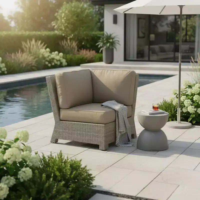Housse&Tout Fauteuil d'angle sectionnel Cabo 32,5 po, osier en saule avec coussin Sunbrella