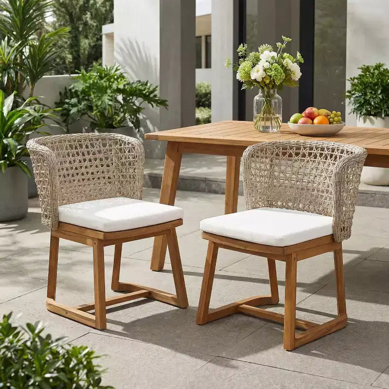 Christopher Knight Home Elinor Chaises de salle à manger d'extérieur en bois d'acacia et osier marron clair, lot de 2
