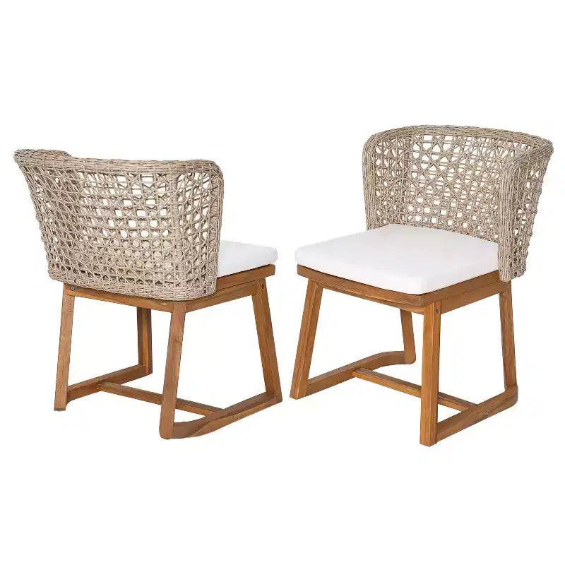 Christopher Knight Home Elinor Chaises de salle à manger d'extérieur en bois d'acacia et osier marron clair, lot de 2