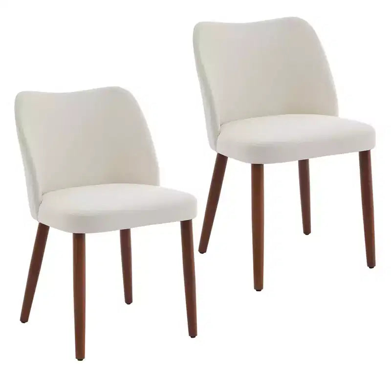 Set of 2 Cream White Linen Dining Chairs C Upholstered Fabric with Wood Legs & Wing Backrest, Thick Cushions & Leveling Feet for Dining/Living Room