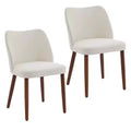 Set of 2 Cream White Linen Dining Chairs C Upholstered Fabric with Wood Legs & Wing Backrest, Thick Cushions & Leveling Feet for Dining/Living Room