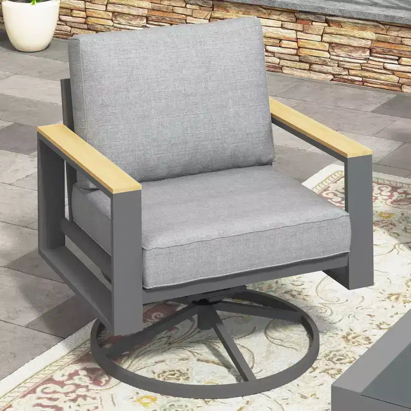 Heynemo Aluminum Outdoor Swivel Chair Set of 2, Patio Swivel Dining Chairs with 360-Degree Rotating