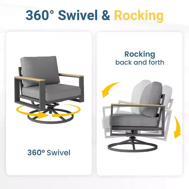 Lot de 2 chaises pivotantes d'extérieur en aluminium Heynemo, chaises de salle à manger pivotantes de terrasse avec rotation à 360 degrés