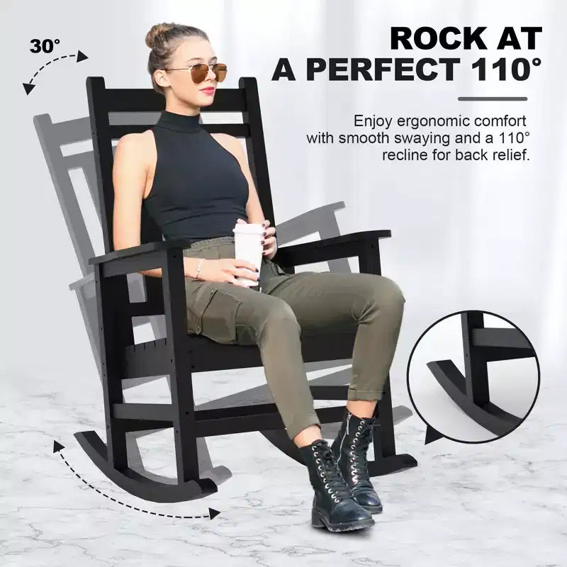 COZONY 35 Fauteuils à bascule d'extérieur, lot de 4, fauteuils à bascule de terrasse surdimensionnés en PEHD, fauteuils à bascule de véranda robustes toutes saisons pour l'extérieur