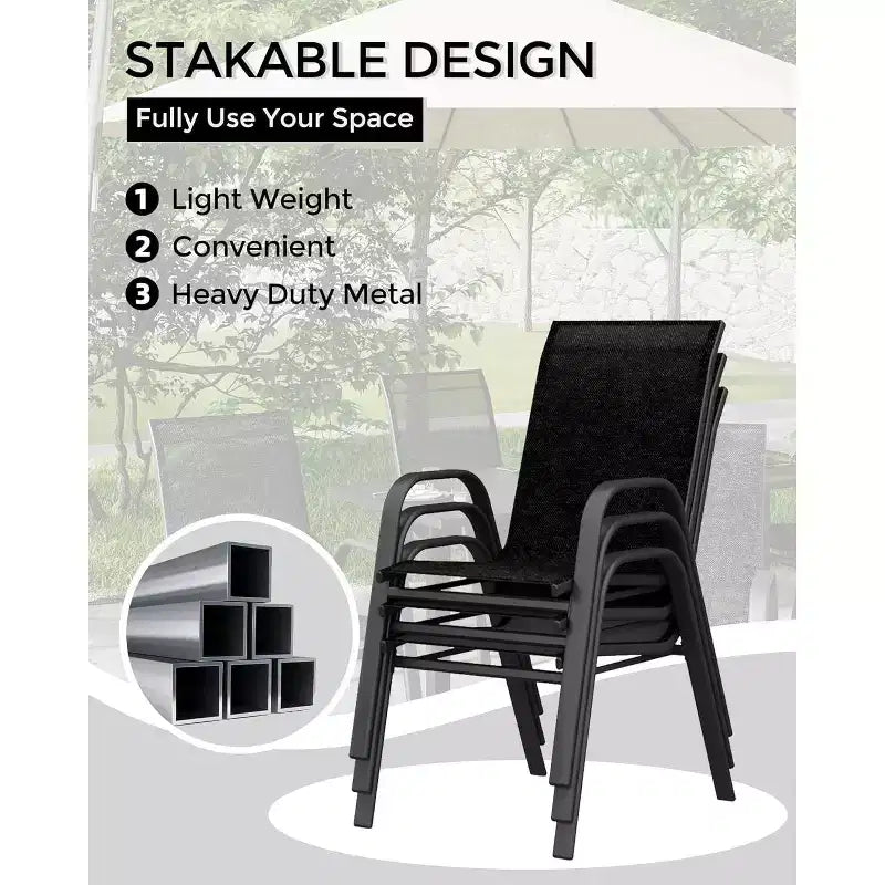 COZONY Lot de 4 chaises de salle à manger de patio, chaises d'extérieur empilables en tissu textilène