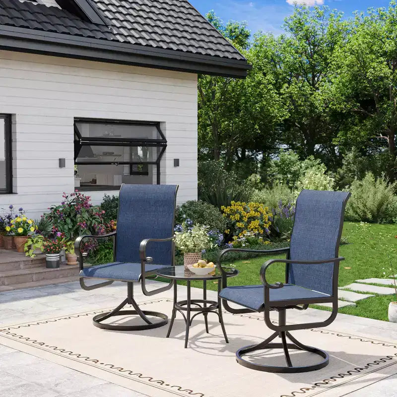 Lot de 2 chaises de patio pivotantes, chaises de salle à manger d'extérieur à dossier haut avec textilène rembourré et cadre en métal résistant aux intempéries pour jardin, cour et pelouse