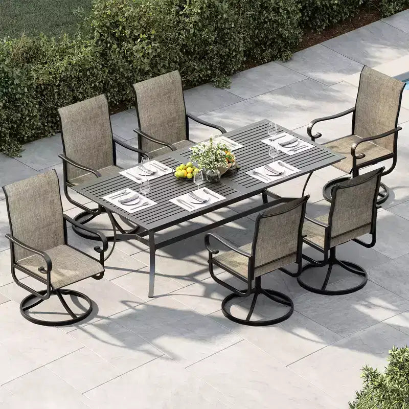 Lot de 2 chaises de patio pivotantes, chaises de salle à manger d'extérieur à dossier haut avec textilène rembourré et cadre en métal résistant aux intempéries pour jardin, cour et pelouse