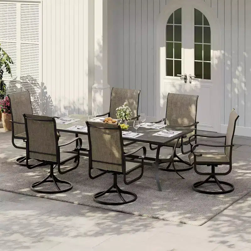 Lot de 2 chaises de patio pivotantes, chaises de salle à manger d'extérieur à dossier haut avec textilène rembourré et cadre en métal résistant aux intempéries pour jardin, cour et pelouse