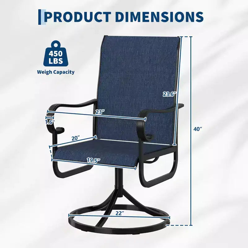Lot de 2 chaises de patio pivotantes, chaises de salle à manger d'extérieur à dossier haut avec textilène rembourré et cadre en métal résistant aux intempéries pour jardin, cour et pelouse