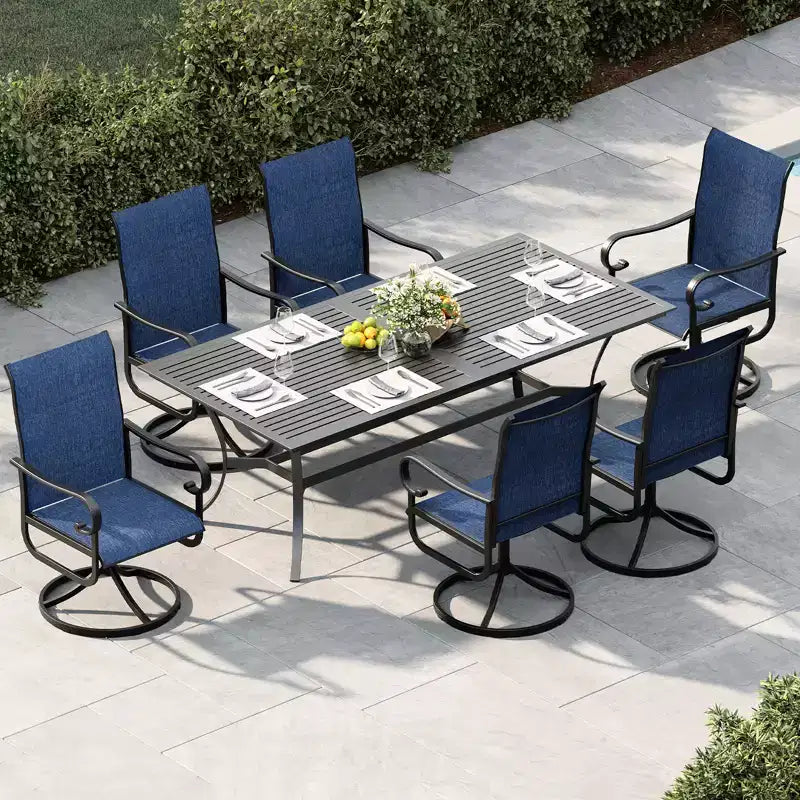 Lot de 2 chaises de patio pivotantes, chaises de salle à manger d'extérieur à dossier haut avec textilène rembourré et cadre en métal résistant aux intempéries pour jardin, cour et pelouse