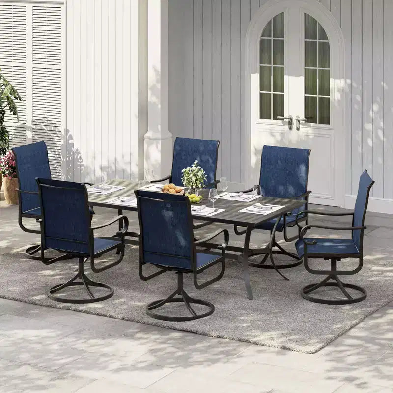 Lot de 2 chaises de patio pivotantes, chaises de salle à manger d'extérieur à dossier haut avec textilène rembourré et cadre en métal résistant aux intempéries pour jardin, cour et pelouse
