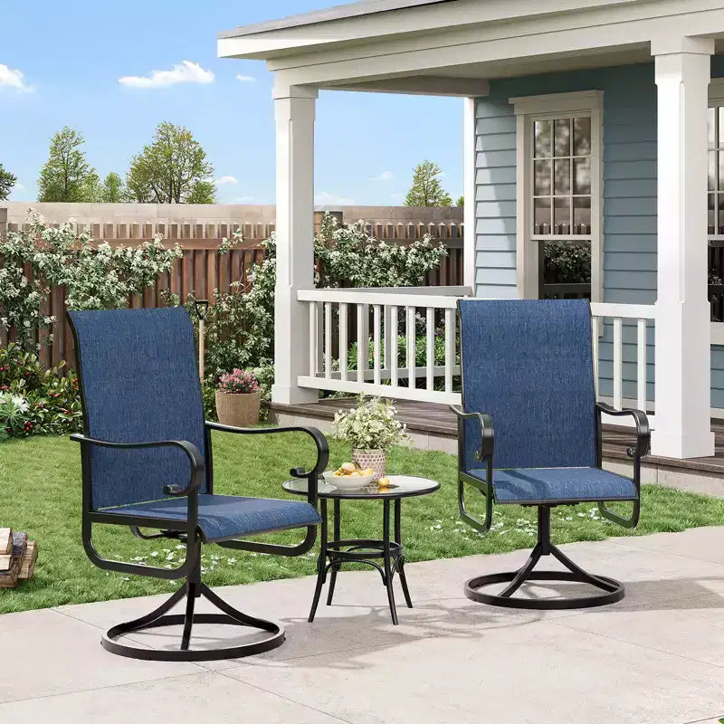 Lot de 2 chaises de patio pivotantes, chaises de salle à manger d'extérieur à dossier haut avec textilène rembourré et cadre en métal résistant aux intempéries pour jardin, cour et pelouse