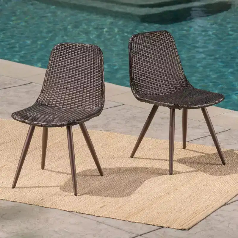 TUYOHW PE Chaise de salle à manger d'extérieur en osier (lot de 2), chaises de patio avec cadre en fer et pieds fuselés pour jardin, terrasse