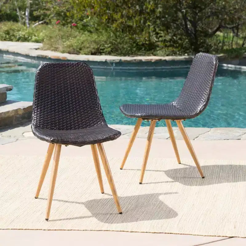 TUYOHW PE Chaise de salle à manger d'extérieur en osier (lot de 2), chaises de patio avec cadre en fer et pieds fuselés pour jardin, terrasse