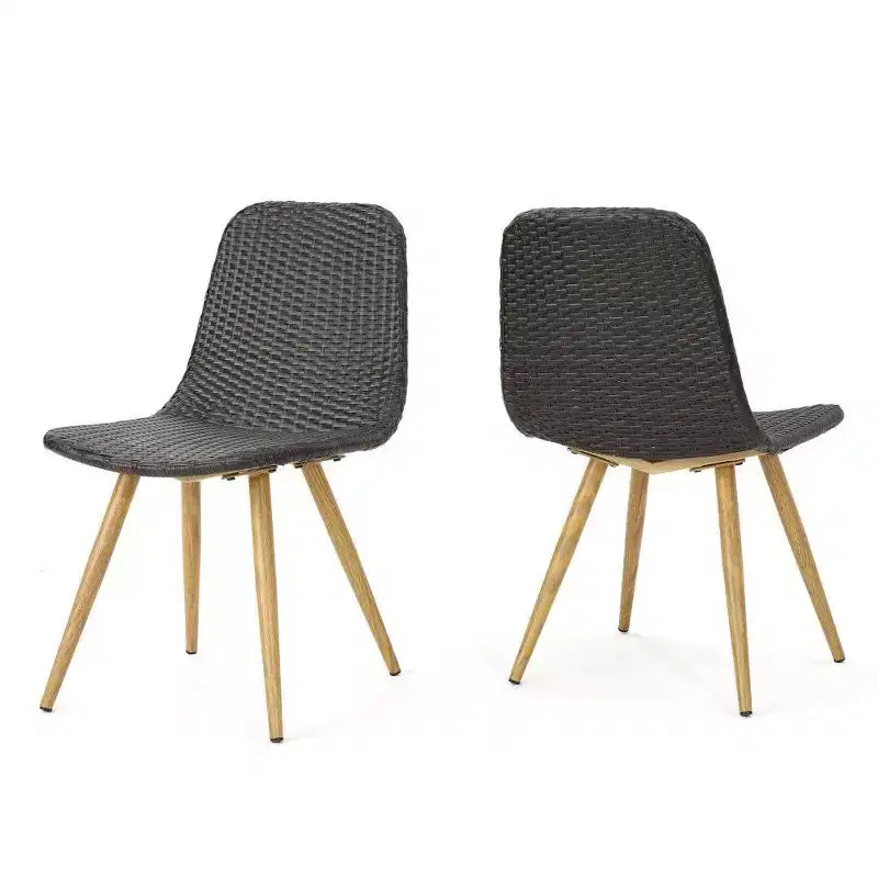 TUYOHW PE Chaise de salle à manger d'extérieur en osier (lot de 2), chaises de patio avec cadre en fer et pieds fuselés pour jardin, terrasse