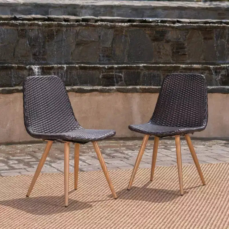 TUYOHW PE Wicker Outdoor Dining Chairs Set of 2,Patio Chairs with Iron Frame & Tapered Legs for Backyard,Garden