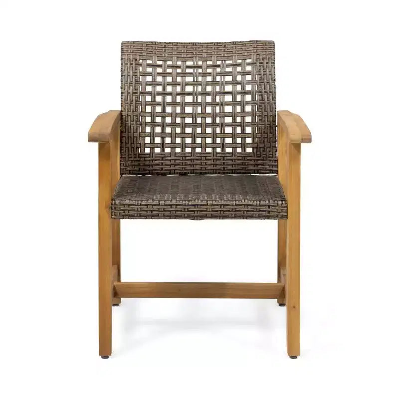 TUYOHW Lot de 2 chaises de salle à manger d'extérieur en bois d'acacia et osier, chaises de patio avec siège tissé pour jardin, 400 lb de capacité