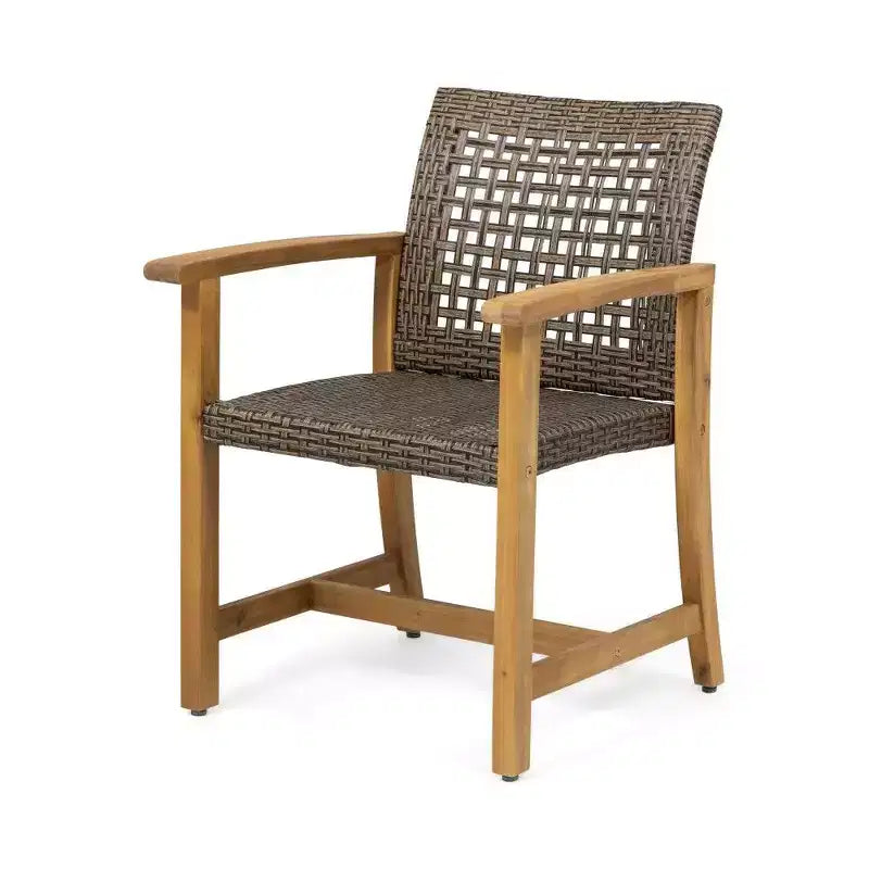 TUYOHW Lot de 2 chaises de salle à manger d'extérieur en bois d'acacia et osier, chaises de patio avec siège tissé pour jardin, 400 lb de capacité