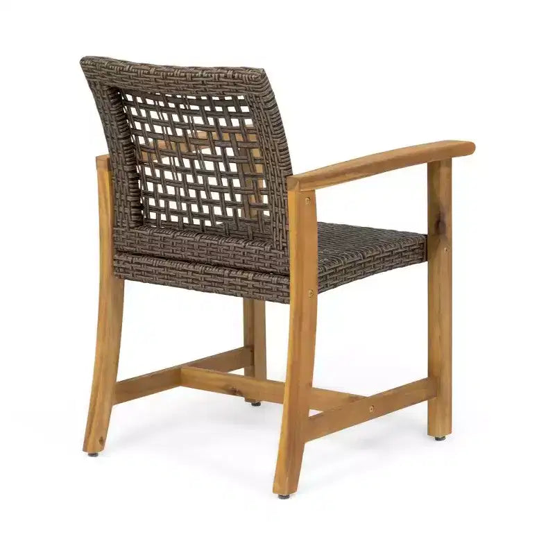 TUYOHW Lot de 2 chaises de salle à manger d'extérieur en bois d'acacia et osier, chaises de patio avec siège tissé pour jardin, 400 lb de capacité